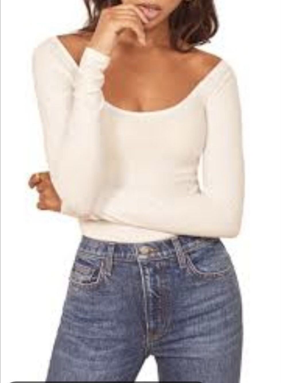 Reformation Beige Long Sleeve Top October Sweetheart Neckline Ribbed Size XS